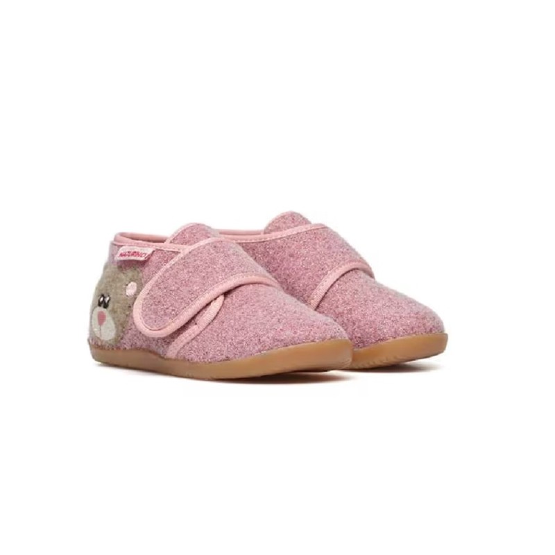 Naturino pantofola pantofole scarpe da bambina in pelle e lana rosa